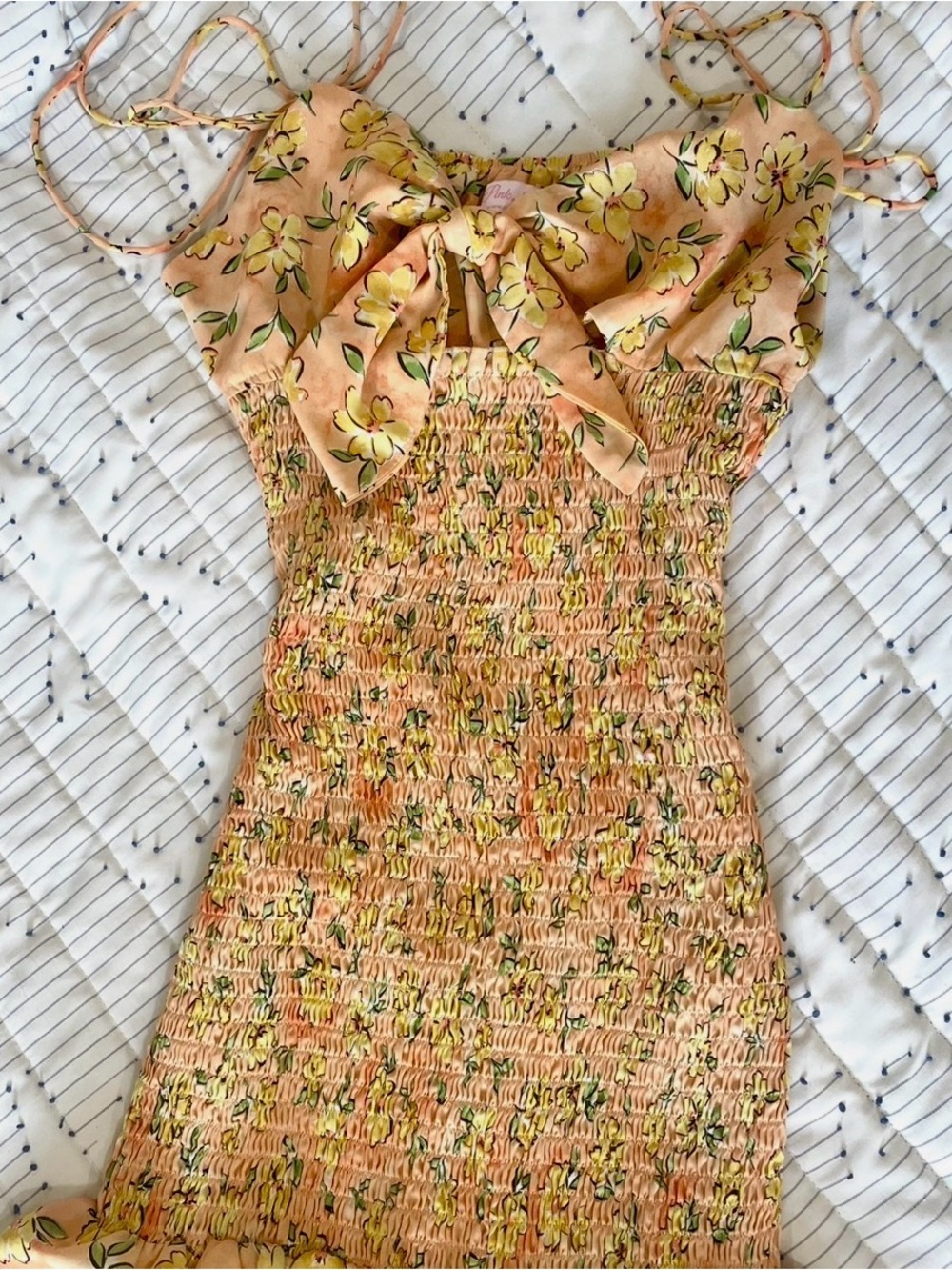 Pink Lily Peach Floral Smocked Sundress
